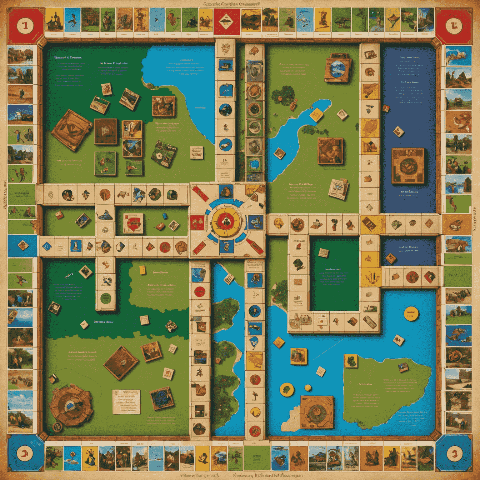 İşbirlikçi masa oyunlarının tarihsel gelişimini gösteren bir zaman çizelgesi. Eski ve yeni oyunların görselleri ile birlikte önemli dönüm noktaları işaretlenmiş.