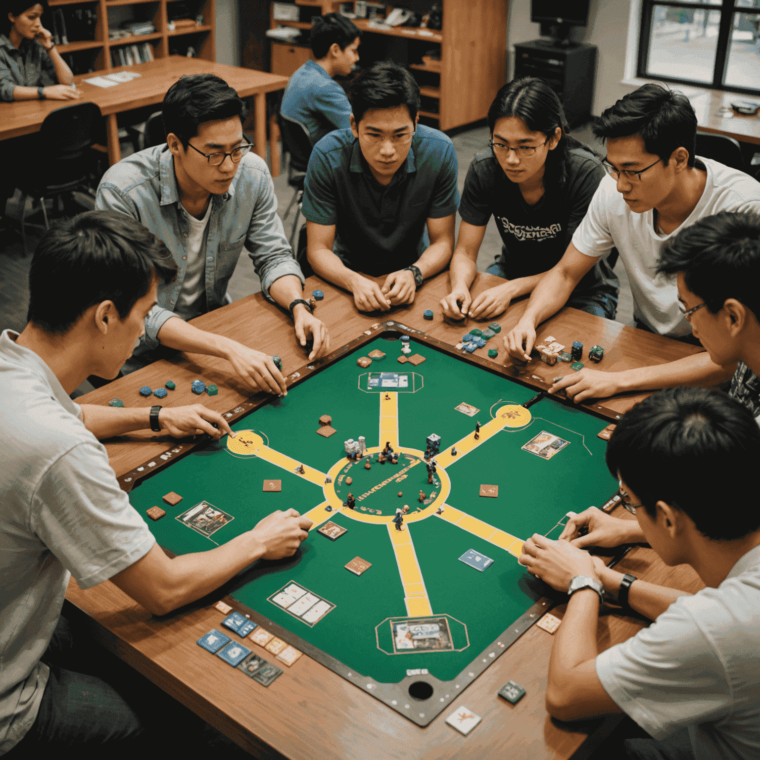 Bir tarafta işbirlikçi, diğer tarafta rekabetçi oyun oynayan iki grup. İki grubun atmosferi ve oyun stillerindeki farklar görsel olarak vurgulanmış.